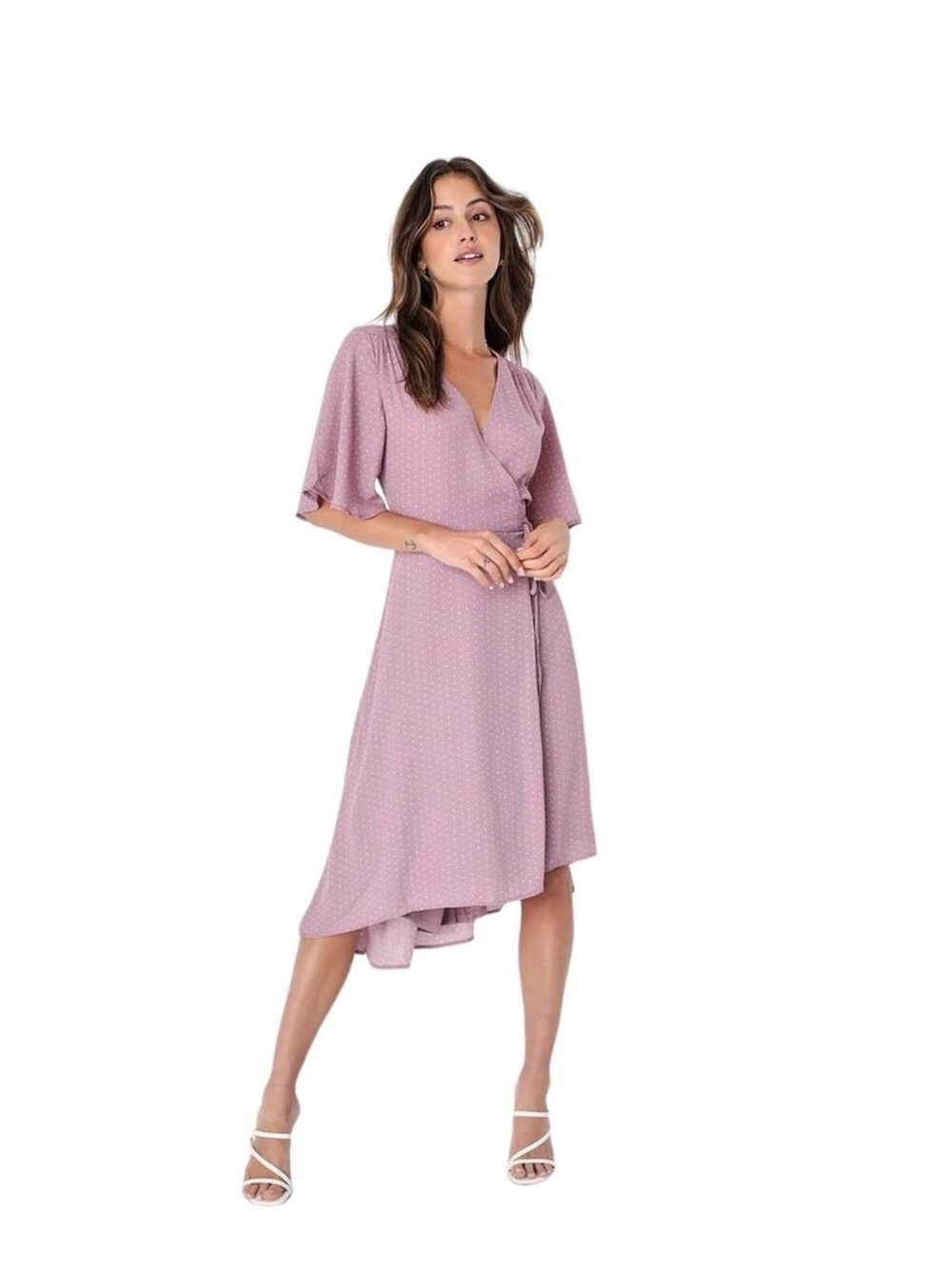 Lulu's Dusty Mauve Dress with Tiny White Triangle Print wrap dress